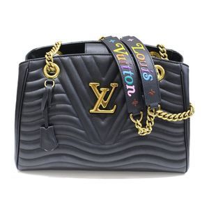 Louis Vuitton New Wave Chain Tote Black Shoulder Bag Quilted Calf Leather Black